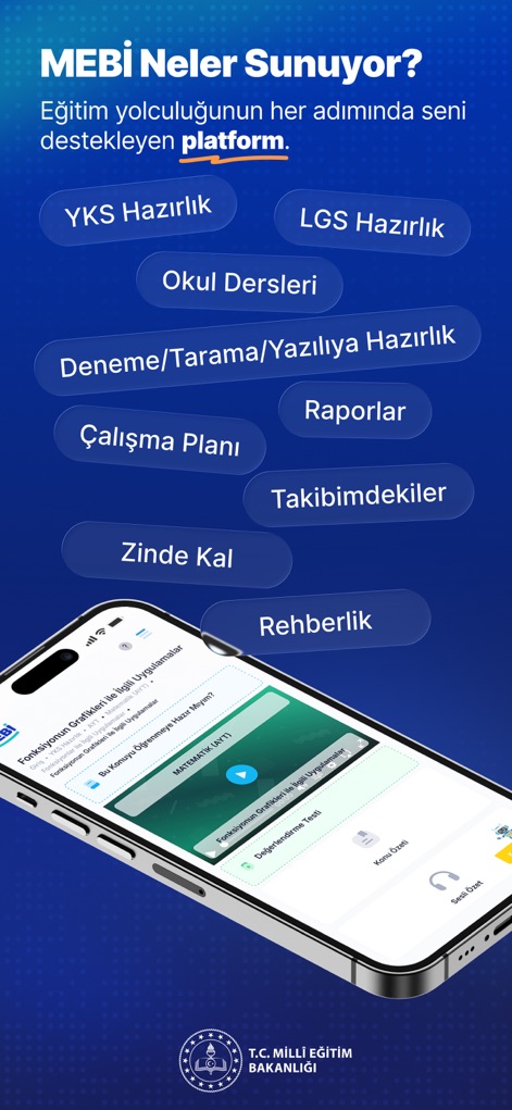 MEBİ - このアプリは、数学の授業内容を表示する画面を通じて、科目の詳細な学習機会を提供します。また、YKSやLGSの準備、レポート、学習計画など、多彩な学習機能のリストがユーザーの包括的な学習ニーズに対応しています。