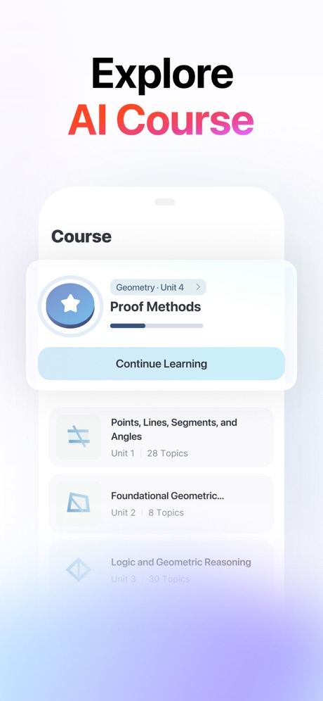 Gauth: AI Study Companion App Store screenshot 4, headline “Explore AI Course”. Blue.