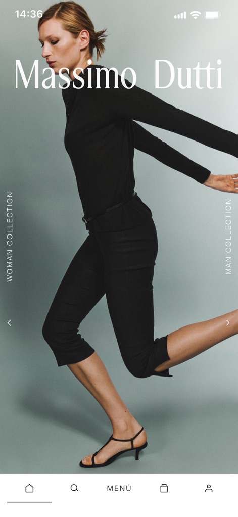 Massimo Dutti: Clothing store - This tool captivates users with dynamic model imagery to highlight trending pieces and consistent collection labels guiding exploration.