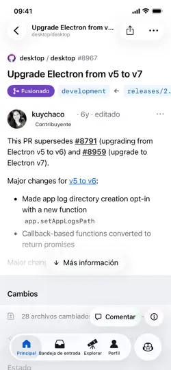 Captura de pantalla de GitHub en iPhone 3