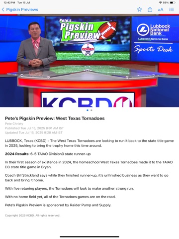 KCBD End Zone iPad screenshot