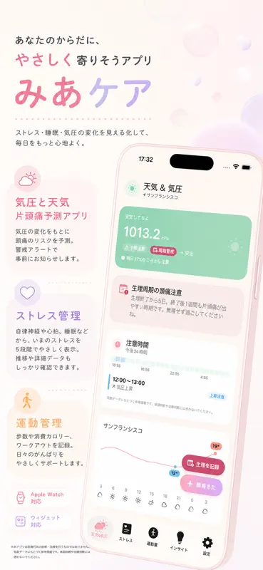みあケア 気圧予報と頭痛記録・体調管理 screenshot 1 of 3