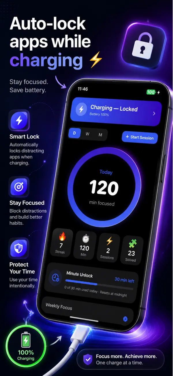 Screenshot #1 pour ChargeLock: Focus App Blocker