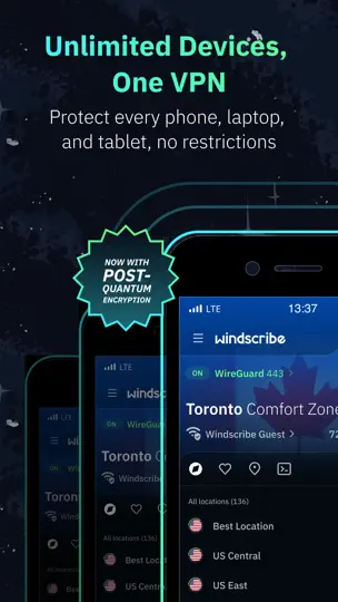 Capture d'écran de Windscribe VPN sur iPhone 1