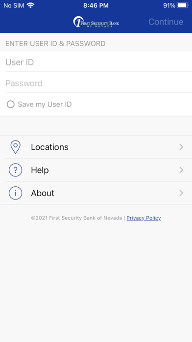 First Security Bank of Nevada Screenshot