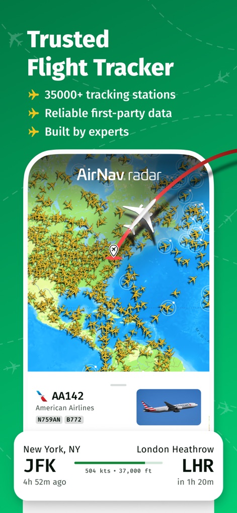 AirNav Radar – Flight Tracker - See how this tool displays a vast network of aircraft on a real-time map and provides immediate flight details like altitude and speed.