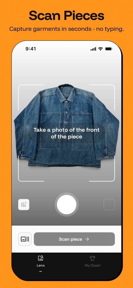 Bidstitch: Vintage Scanner App Store screenshot 1, headline “Scan Pieces”. Headline on one line.