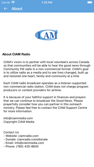 CIAM Radio Screenshot