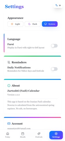 Zartoshti Calendar iPhone screenshot