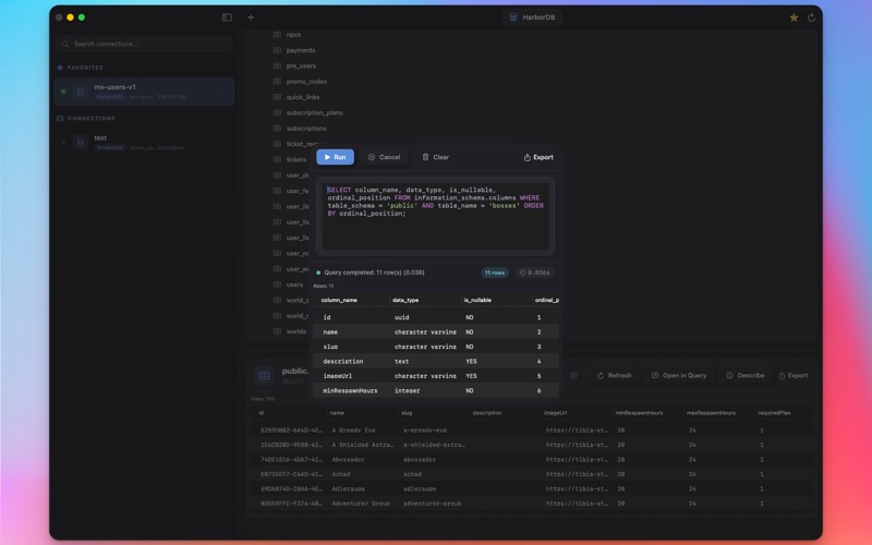 HarborDB screenshot