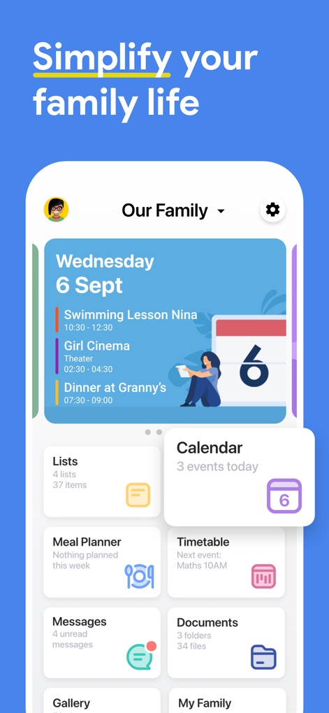 FamilyWall: Family Organizer - このアプリは、色分けされた個人のスケジュールを一覧表示し、今日のイベントや家族の活動を直感的なカード形式で確認できるため、家族全員の情報を把握できます。
