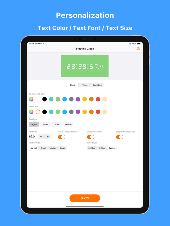 iFloating Clock - Realtime iPad screenshot 2 - Utilities app