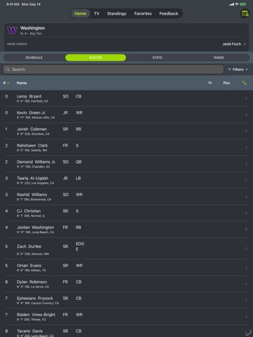 Washington Football iPad screenshot