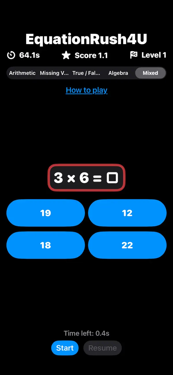Screenshot #1 pour EquationRush4UApp