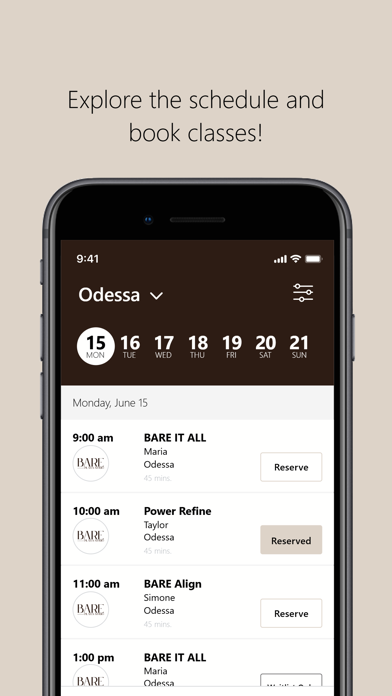 BARE Pilates Studios iPhone screenshot 3 - Health & Fitness app