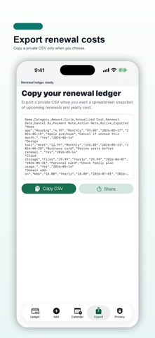 Subscription Renewal Ledger screenshot
