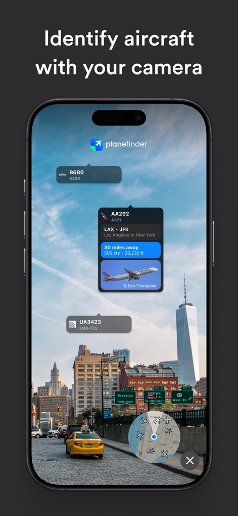 Plane Finder ⁃ Flight Tracker - This tool offers an innovative "Augmented Reality mode" where users point their camera to "identify aircraft" overhead and view their flight details.