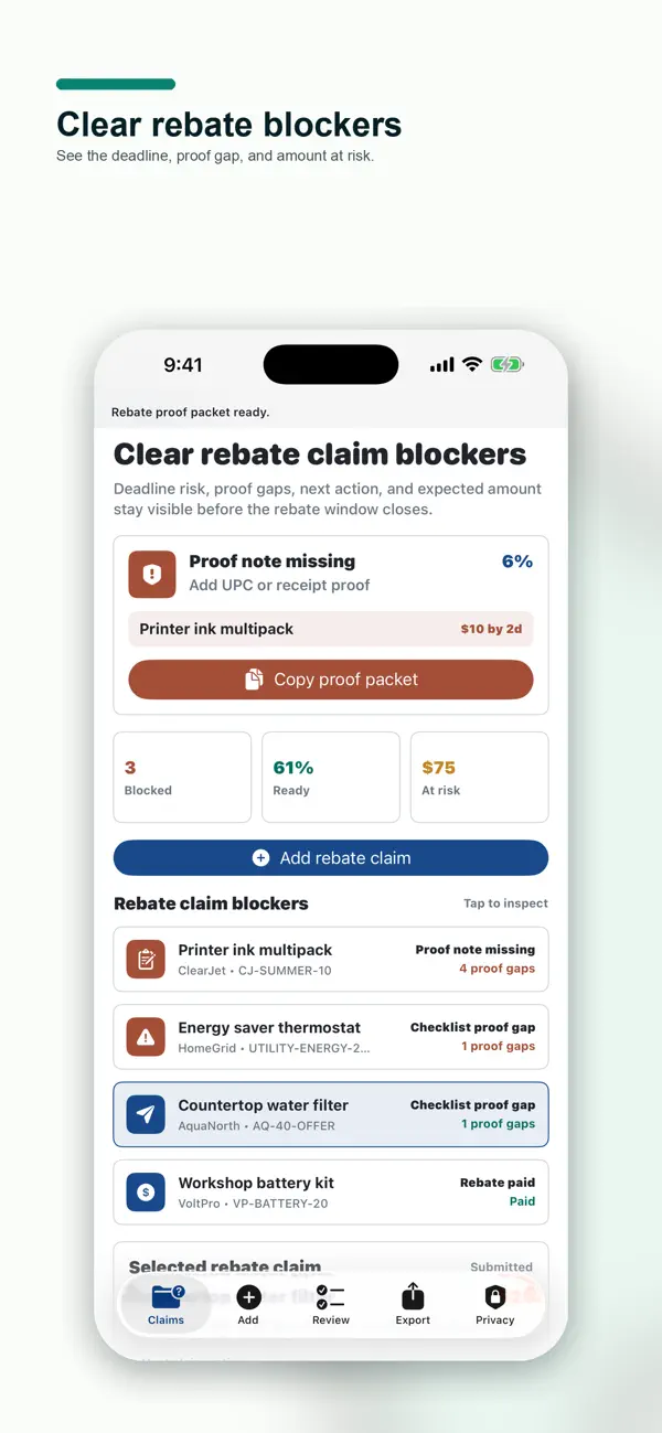Screenshot #1 pour Rebate Claim Folder