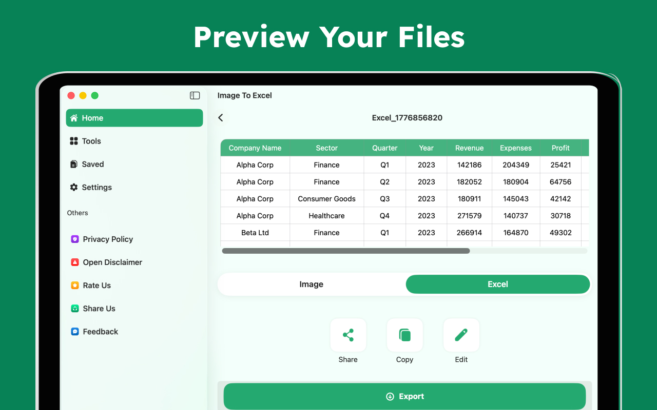 Image to Excel Converter