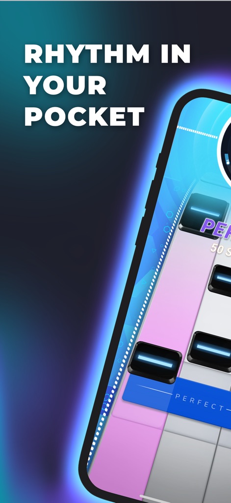 Beat Tiles: Music Game - Experience the dynamic tap-to-rhythm gameplay with colorful moving tiles and precise 'PERFECT' hit indicators for an immersive musical journey.