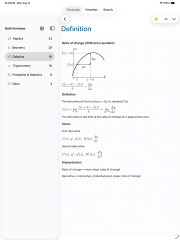 Math Formulas - Ref. Guide iPad screenshot