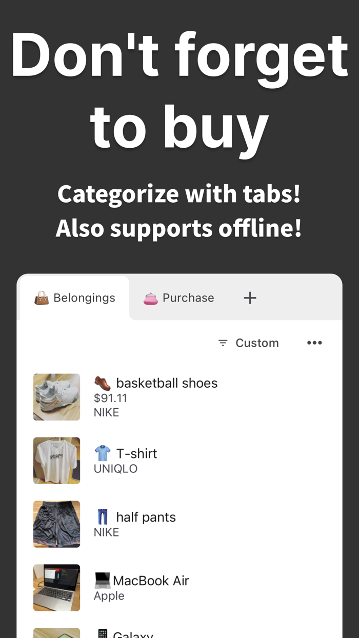 Purchase List  Shopping list