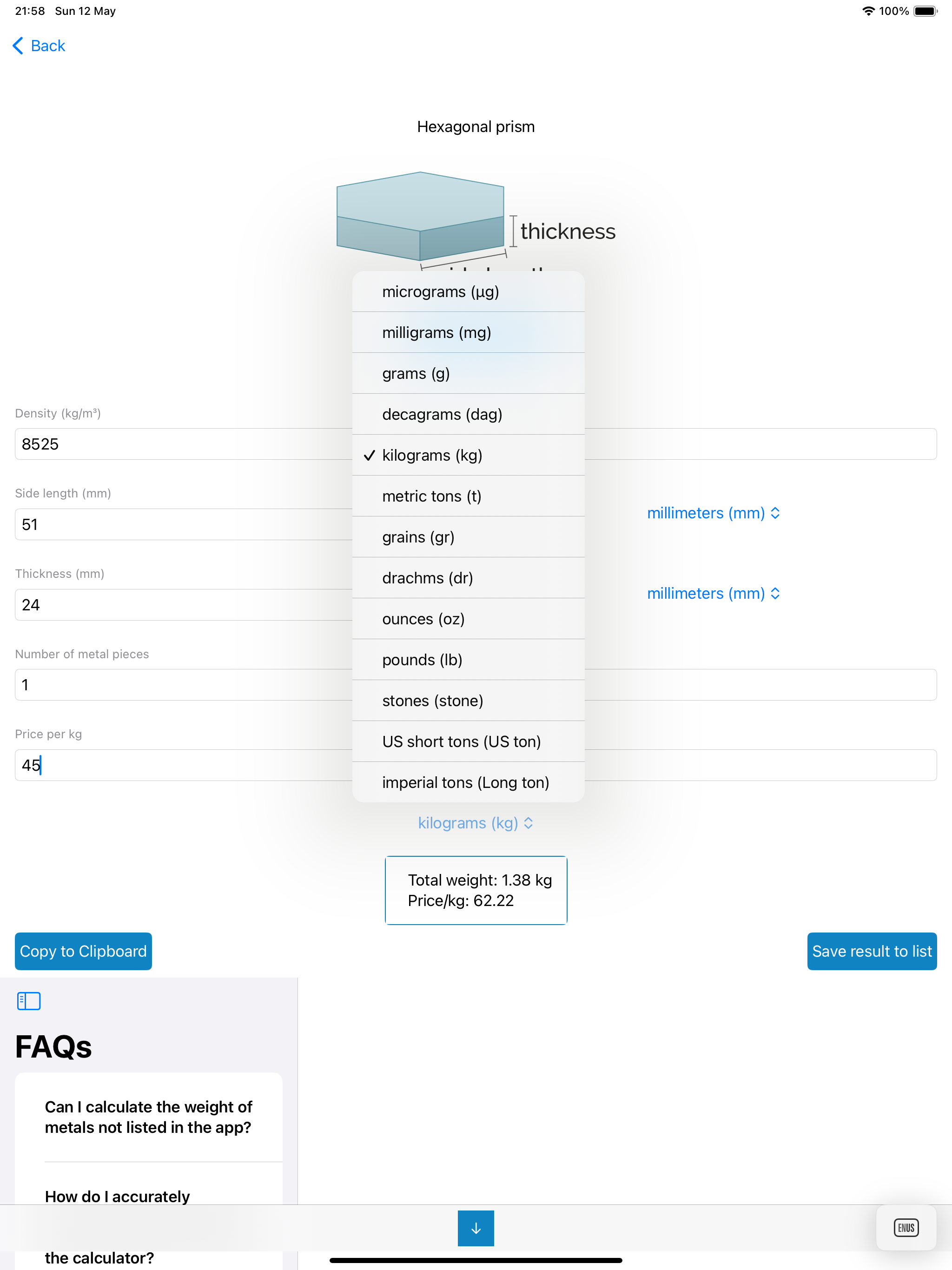 Multi-Metal Weight Estimator