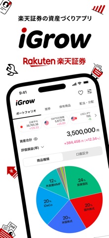 iGrow - 楽天証券の資産づくりアプリ iPhone screenshot 1