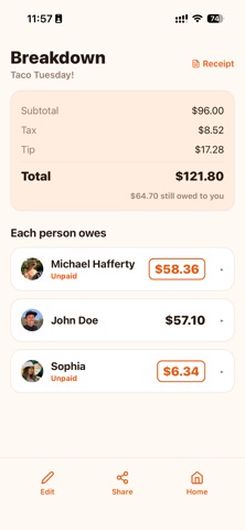 Spwit: Receipt Splitter iPhone screenshot