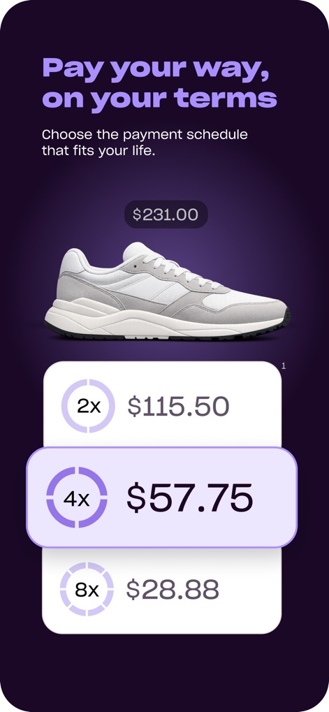 Zip - Buy Now, Pay Later - See how the app displays installment choices for purchases and the clear breakdown of payment schedules.