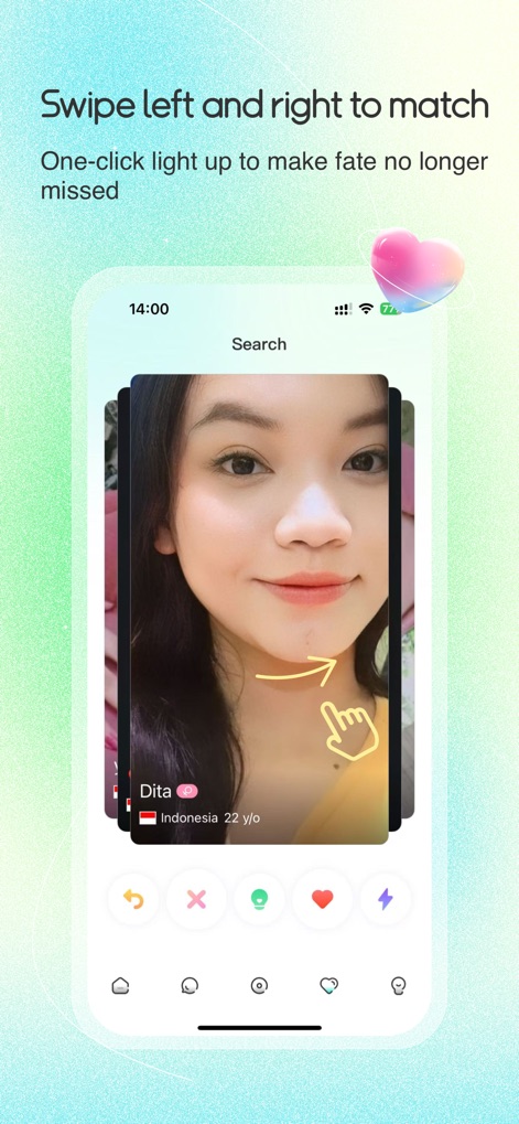 WorldTalk-Make Foreign Friends - This tool features an intuitive profile card-swiping mechanism for discovery, complemented by distinct interaction buttons for matching or passing.