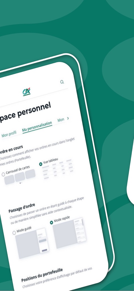 CA Bourse - Users can tailor their trading experience with personalized order placement modes and flexible display settings for pending orders.
