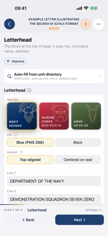 Naval Letter Builder iPhone screenshot