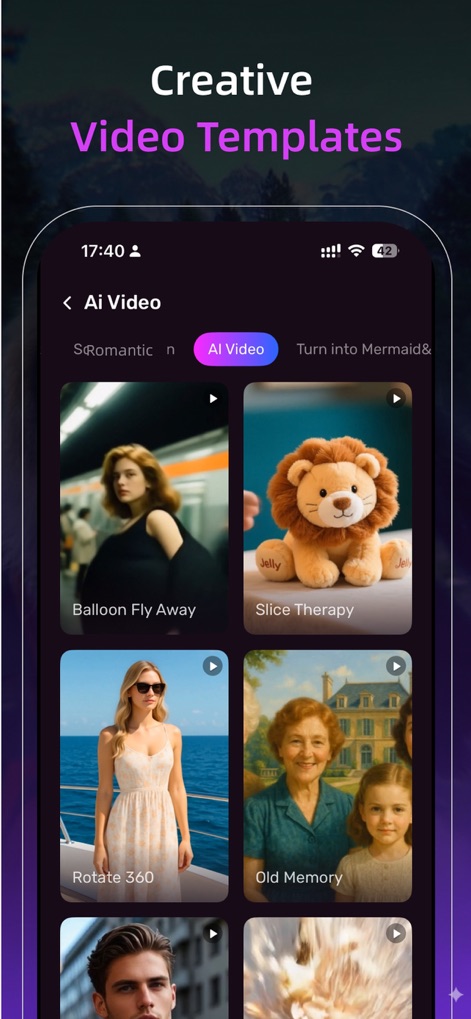Pixnova: AI Photo&Video Maker - The app provides a curated collection of creative video templates, accessible via dedicated tabs like "AI Video" for swift content generation.