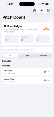 Pitch Count Notebook · Screenshots 3