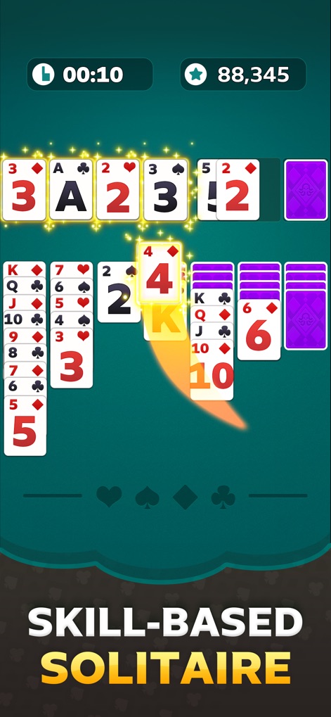Solitaire Infinite: Win Cash - The app showcases its intuitive card stacking mechanics and the real-time timer for competitive play.