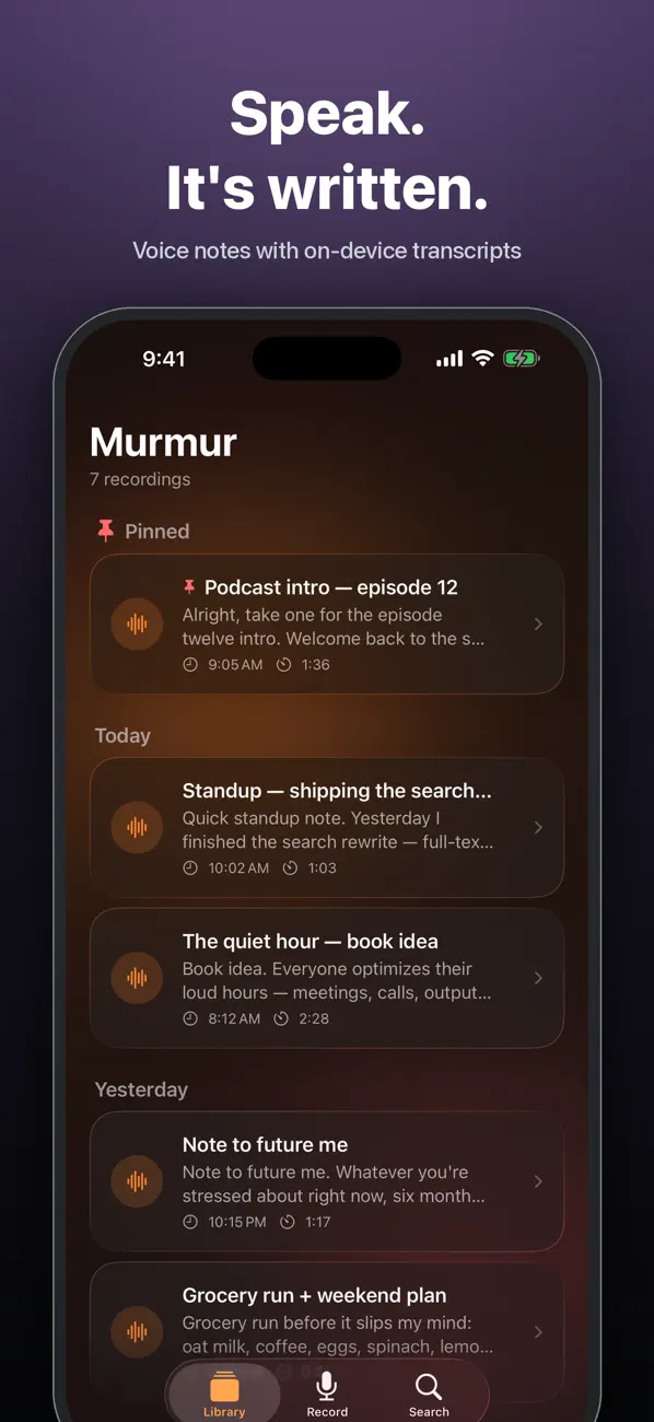Screenshot #1 pour Murmur: Voice Notes
