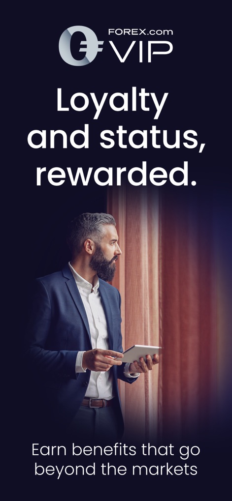 FOREX.com Forex Trading Broker - The app highlights its "FOREX.com VIP" program, suggesting exclusive benefits and loyalty rewards for traders.