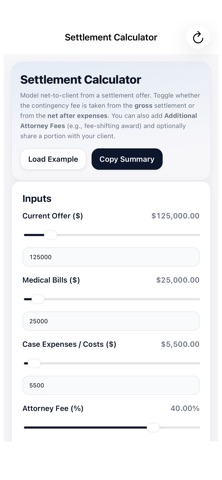 Settlement Calculator screenshot