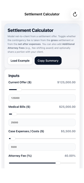 Settlement Calculator Screenshot 1 of 3