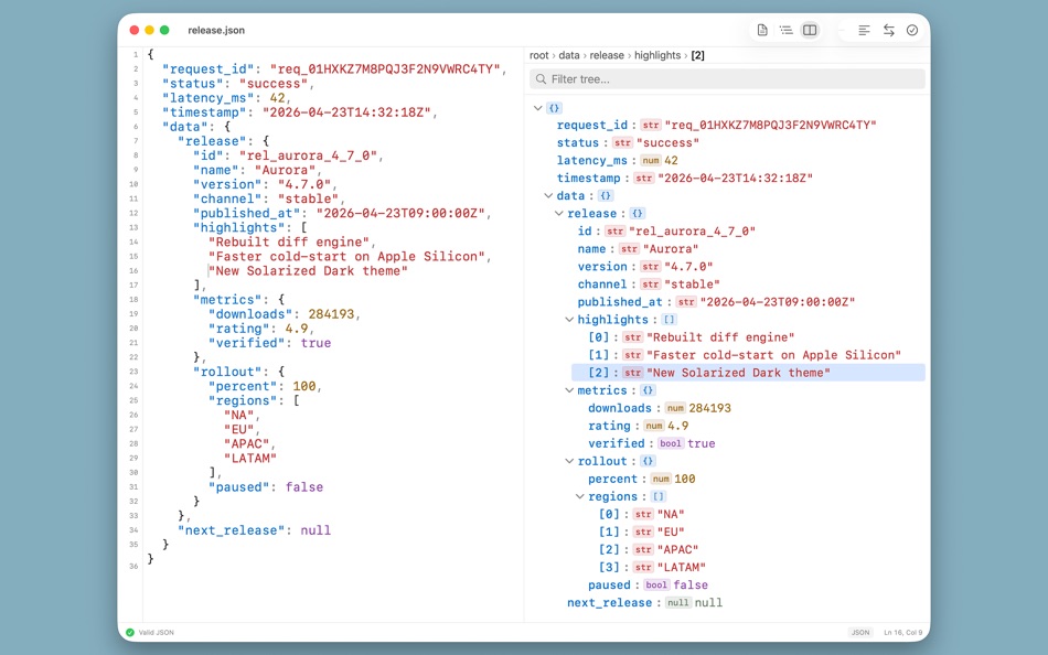 #6. JSON King (macOS) Ved: Saga Labs
