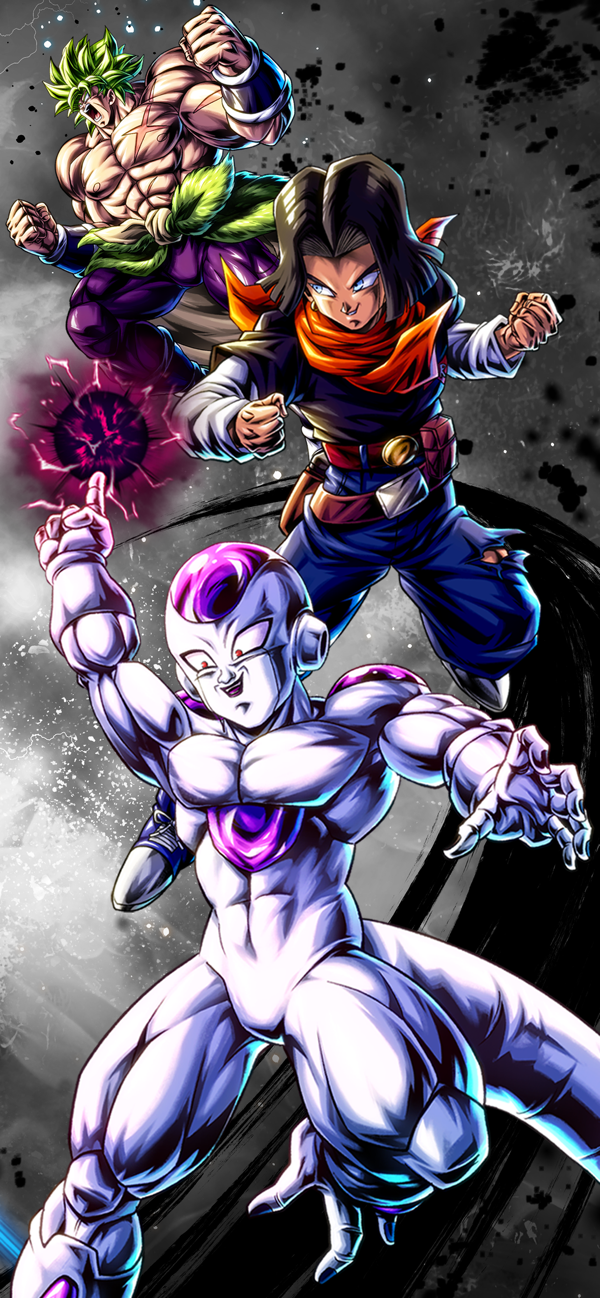 ドラゴンボールレジェンズに登場するブロリーやアンドロイド17、フリーザのキャラクターアート