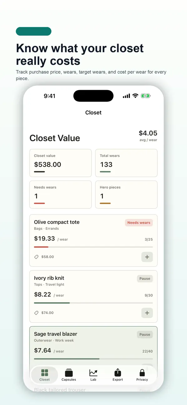 Screenshot #1 pour Outfit Cost Studio