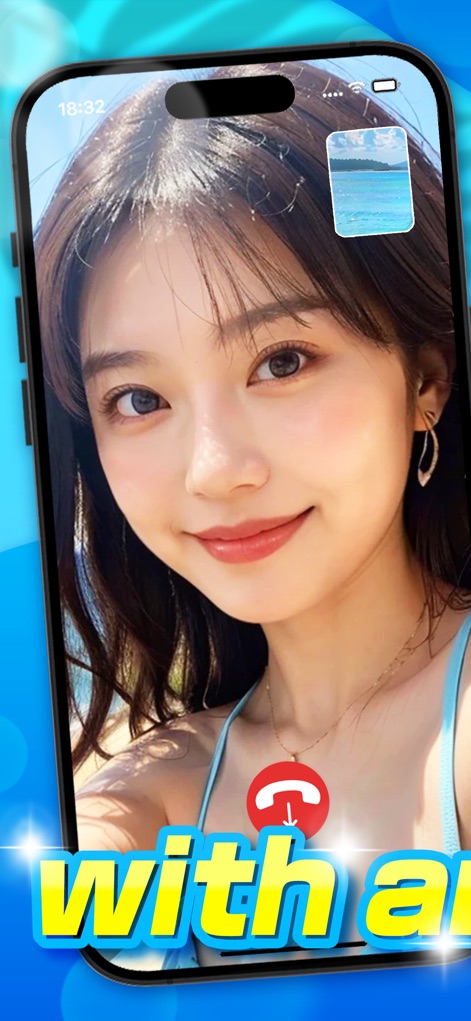 Whale: Video Chat & Adventure - L'application permet des appels vidéo fluides avec un autre utilisateur, intégrant une vue océanique en miniature pour partager des horizons lointains.