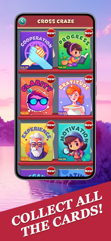 Word Craze - Trivia crosswords - This tool presents a collection of themed 'volumes' with captivating card art, indicating new content and progress opportunities.