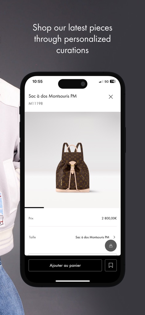 Louis Vuitton - The app provides a detailed view of products, including price and the clear 'Ajouter au panier' button for a smooth shopping experience.