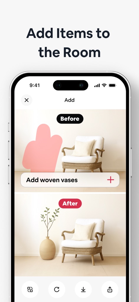 AI Home Decor-Interior Design - This tool allows users to 'Add items to the room' by entering a text 'prompt' and instantly visualizing new decor in their space.