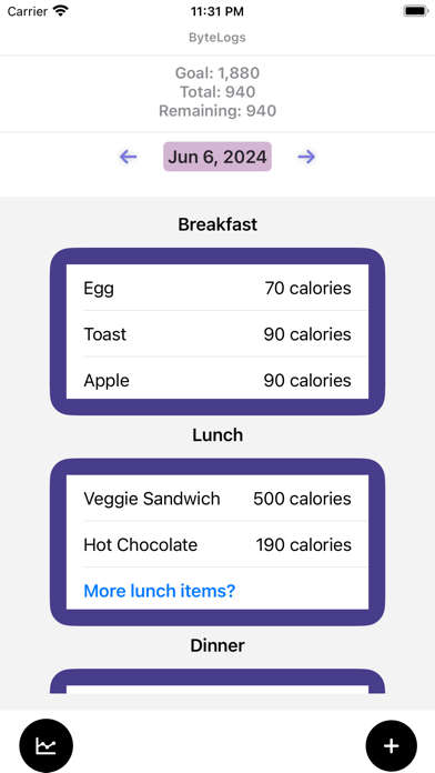 ByteLogs - Log Foods Screenshot