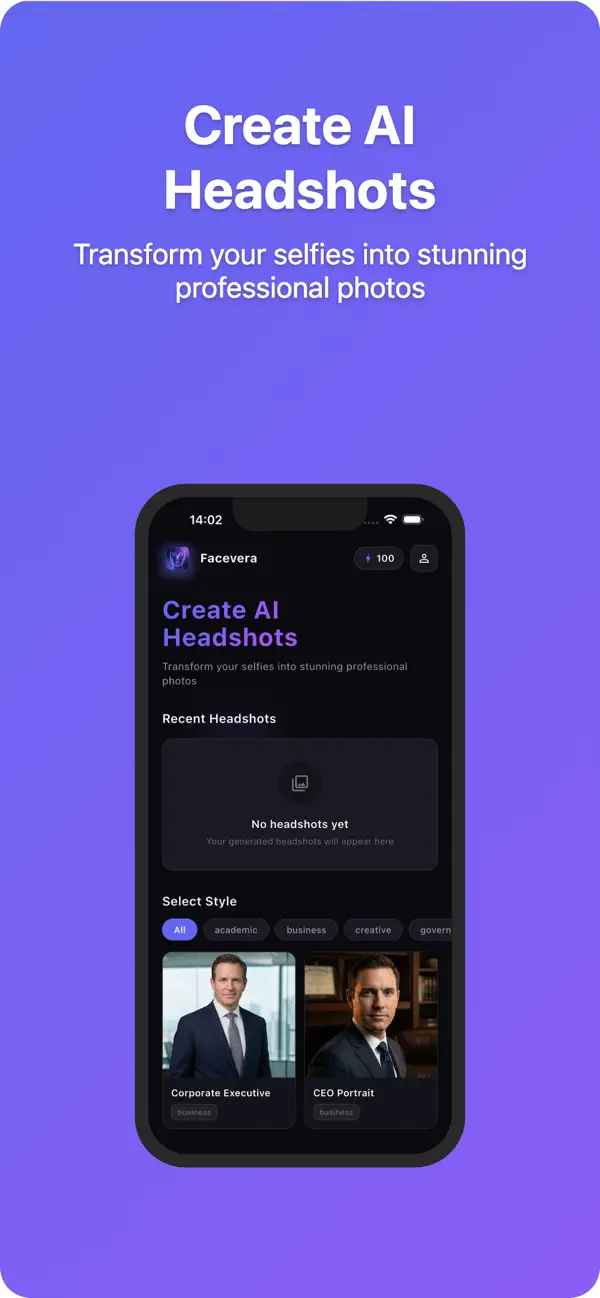 Screenshot #1 pour Facevera AI Headshot Generator