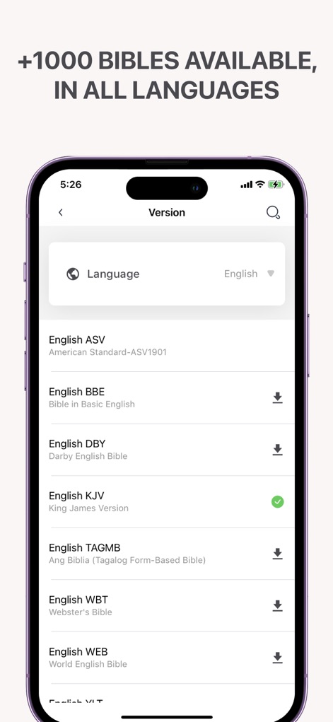 The: Bible App - Les utilisateurs peuvent accéder à un large éventail de versions bibliques et choisir leur langue préférée parmi plus de 1000 Bibles disponibles.